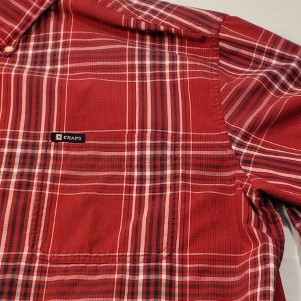 Chaps Mens Sz XL Easy Care Long Sleeve Button Up‎ Plaid Shirt Classic Red Black